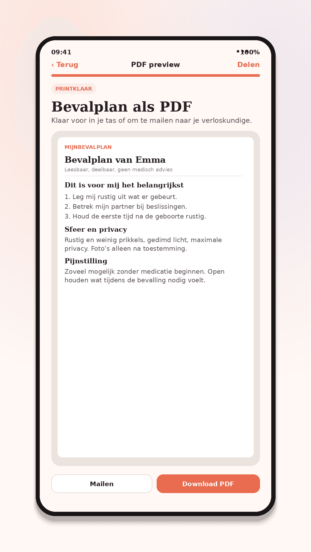 Mockup: printklaar plan als PDF